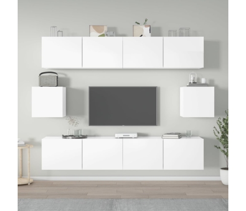 Set de muebles de TV 6 pzas madera contrachapada blanco brillo