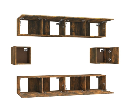 Set de muebles de TV 6 pzas madera contrachapada roble ahumado