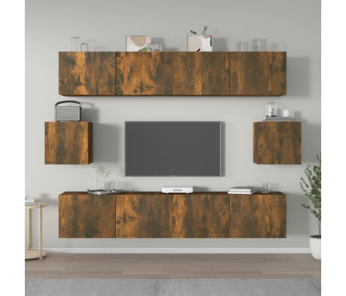 Set de muebles de TV 6 pzas madera contrachapada roble ahumado