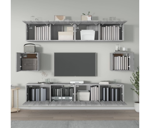 Set de muebles para TV 6 pzas madera contrachapada gris Sonoma