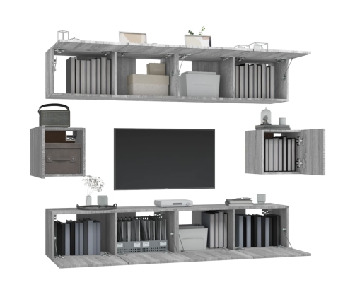 Set de muebles para TV 6 pzas madera contrachapada gris Sonoma