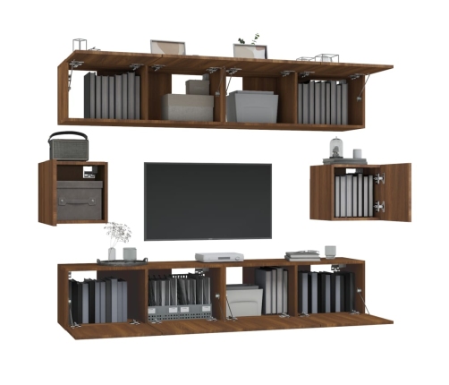 Set de muebles para TV 6 pzas madera contrachapada roble marrón