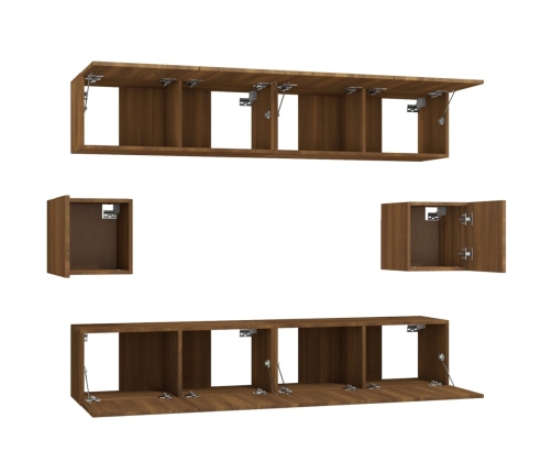 Set de muebles para TV 6 pzas madera contrachapada roble marrón