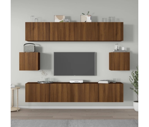 Set de muebles para TV 6 pzas madera contrachapada roble marrón