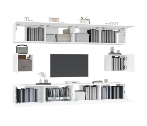 Set de muebles para TV 6 piezas madera contrachapada blanco