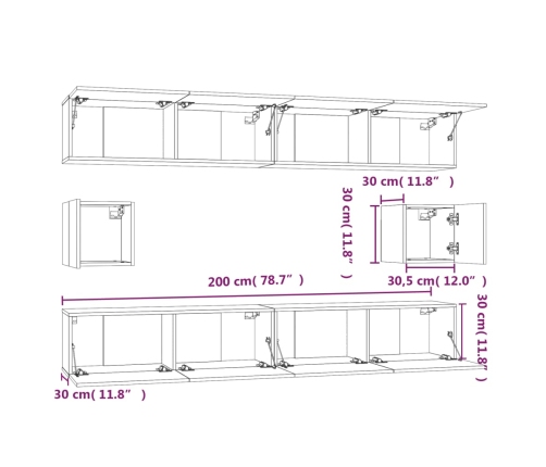 Set de muebles para TV 6 piezas madera contrachapada blanco