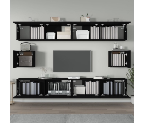 Set de muebles para TV 6 piezas madera contrachapada negro