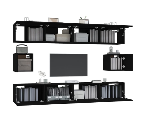 Set de muebles para TV 6 piezas madera contrachapada negro