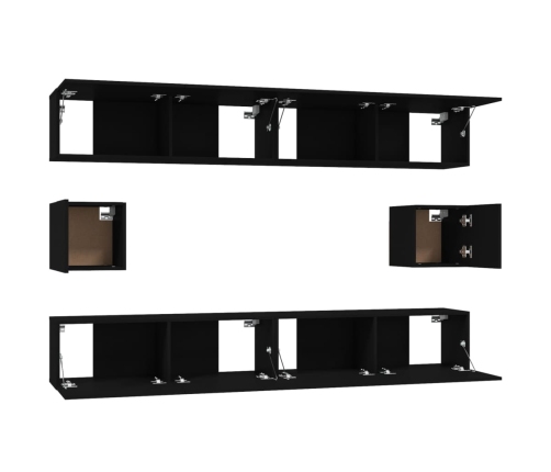 Set de muebles para TV 6 piezas madera contrachapada negro