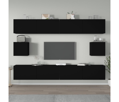 Set de muebles para TV 6 piezas madera contrachapada negro