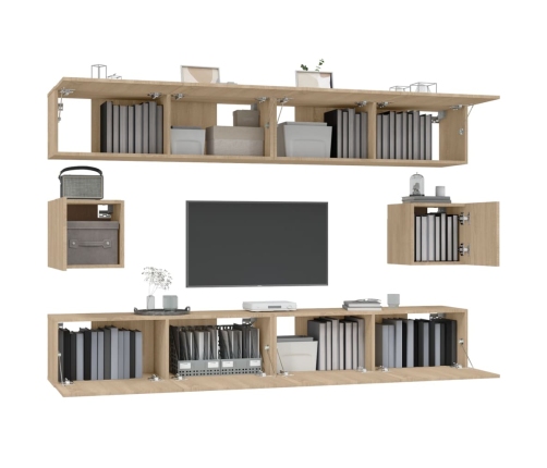 Set de muebles para TV 6 pzas madera contrachapada roble sonoma