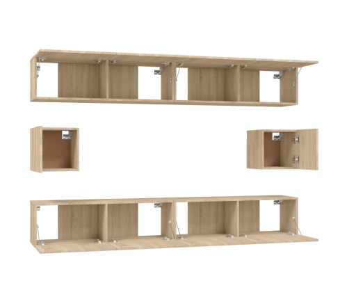 Set de muebles para TV 6 pzas madera contrachapada roble sonoma