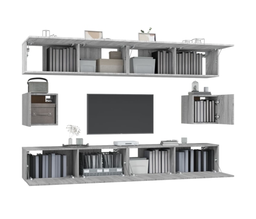 Set de muebles para TV 6 pzas madera contrachapada gris Sonoma