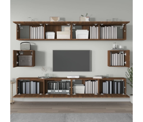 Set de muebles para TV 6 pzas madera contrachapada roble marrón