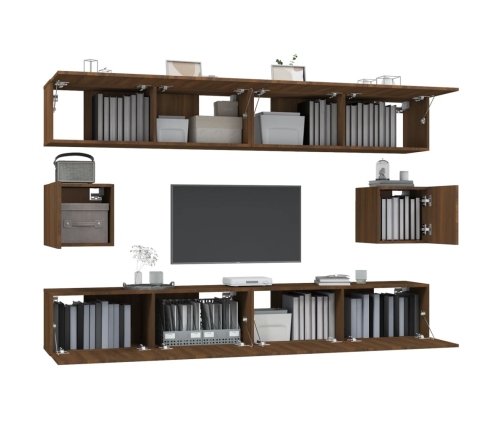 Set de muebles para TV 6 pzas madera contrachapada roble marrón