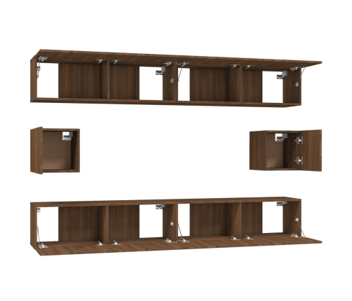 Set de muebles para TV 6 pzas madera contrachapada roble marrón