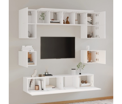 Set de muebles para TV 8 piezas madera contrachapada blanco