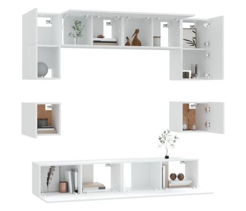 Set de muebles para TV 8 piezas madera contrachapada blanco