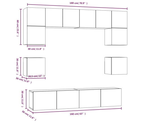 Set de muebles para TV 8 piezas madera contrachapada blanco