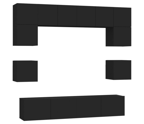 Set de muebles para TV 8 piezas madera contrachapada negro