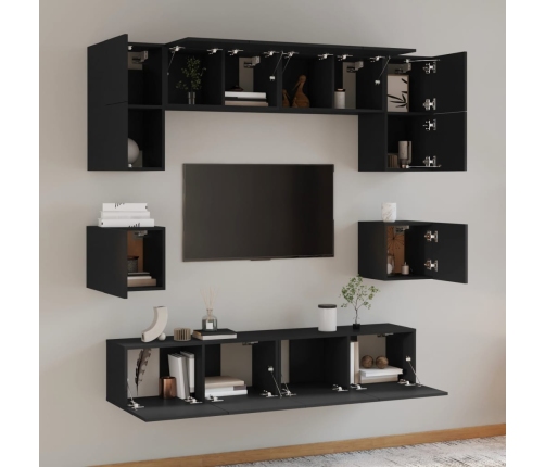 Set de muebles para TV 8 piezas madera contrachapada negro