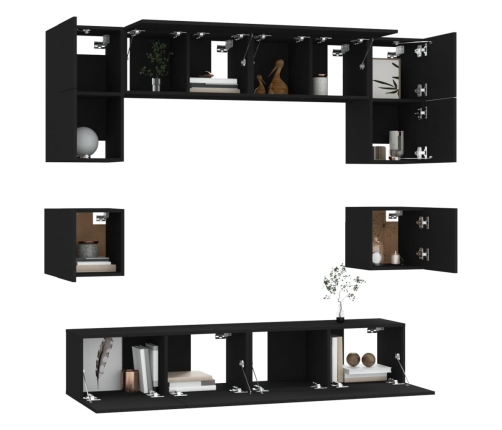 Set de muebles para TV 8 piezas madera contrachapada negro