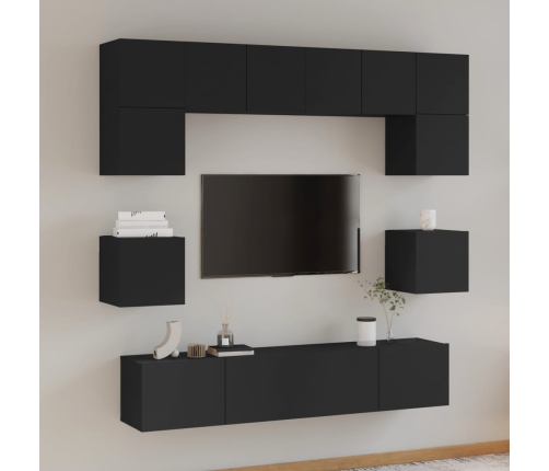 Set de muebles para TV 8 piezas madera contrachapada negro