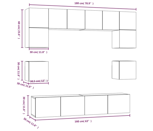 Set de muebles para TV 8 pzas madera contrachapada roble Sonoma