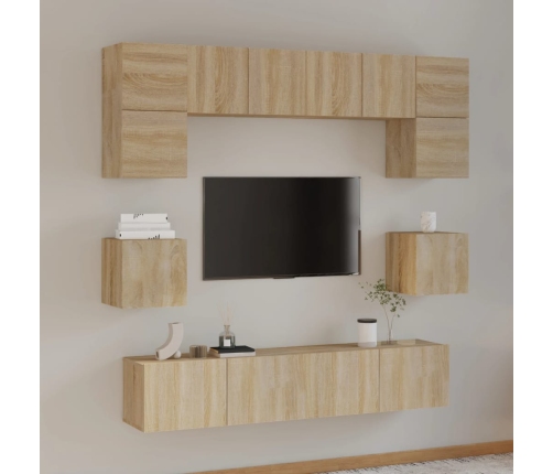 Set de muebles para TV 8 pzas madera contrachapada roble Sonoma