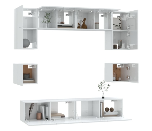 Set de muebles de TV 8 pzas madera contrachapada blanco brillo