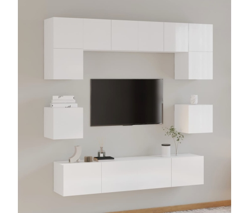 Set de muebles de TV 8 pzas madera contrachapada blanco brillo