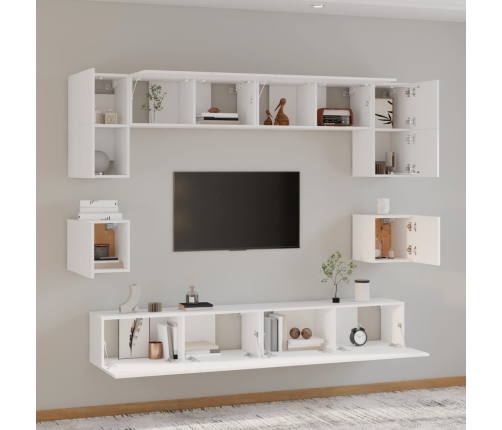 Set de muebles para TV 8 piezas madera contrachapada blanco