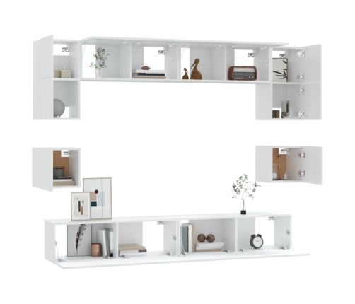 Set de muebles para TV 8 piezas madera contrachapada blanco