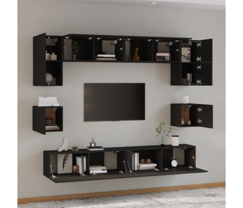 Set de muebles para TV 8 piezas madera contrachapada negro