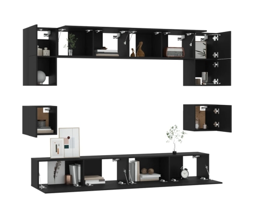 Set de muebles para TV 8 piezas madera contrachapada negro