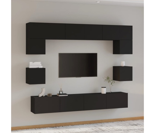 vidaXL Set de muebles para TV 8 piezas madera contrachapada negro