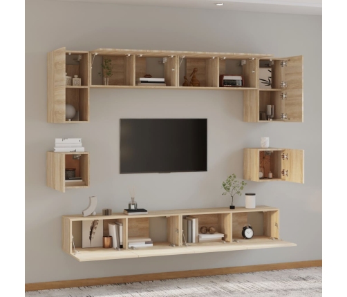 Set de muebles para TV 8 pzas madera contrachapada roble Sonoma