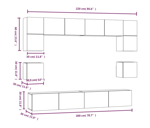 Set de muebles para TV 8 pzas madera contrachapada roble Sonoma