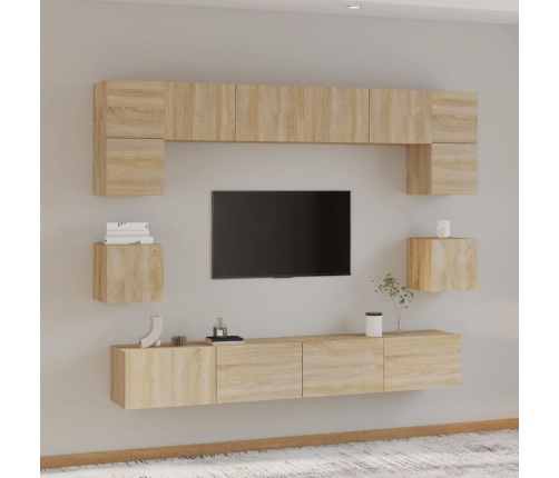 Set de muebles para TV 8 pzas madera contrachapada roble Sonoma