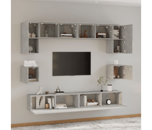 Set de muebles de TV 8 pzas madera contrachapada gris hormigón