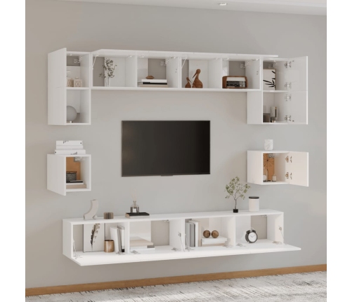 Set de muebles de TV 8 pzas madera contrachapada blanco brillo