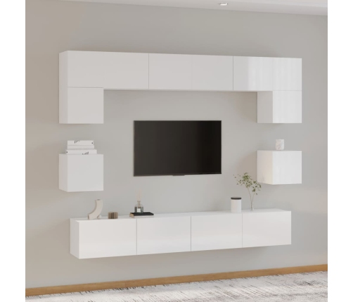 Set de muebles de TV 8 pzas madera contrachapada blanco brillo