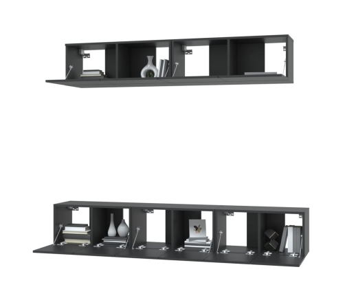 Set de muebles para TV 5 piezas madera contrachapada negro