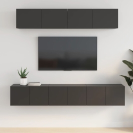 Set de muebles para TV 5 piezas madera contrachapada negro