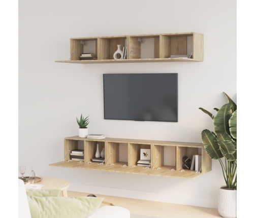 Set de muebles para TV 5 pzas madera contrachapada roble Sonoma