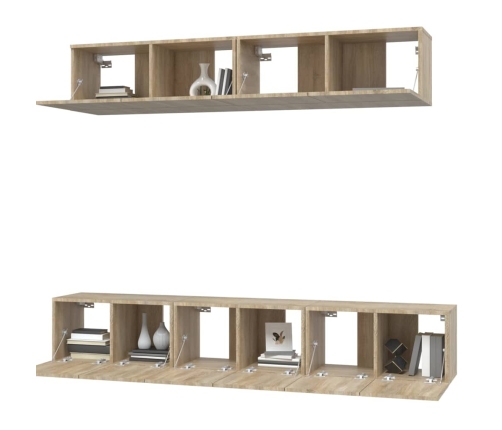 Set de muebles para TV 5 pzas madera contrachapada roble Sonoma