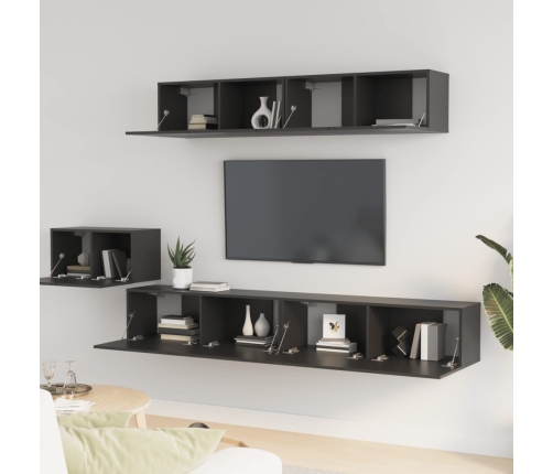 Set de muebles para TV 5 piezas madera contrachapada negro