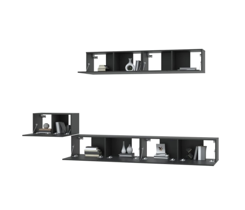 Set de muebles para TV 5 piezas madera contrachapada negro