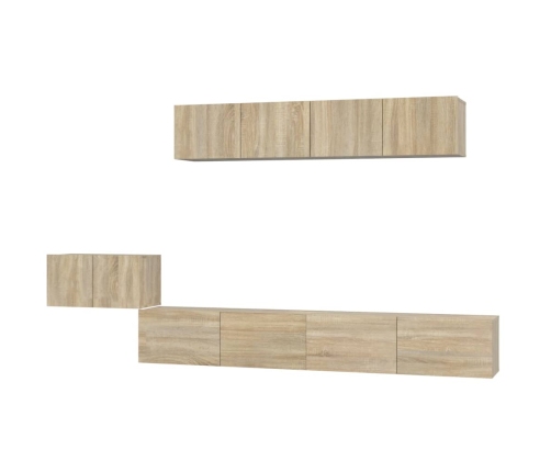 Set de muebles para TV 5 pzas madera contrachapada roble Sonoma