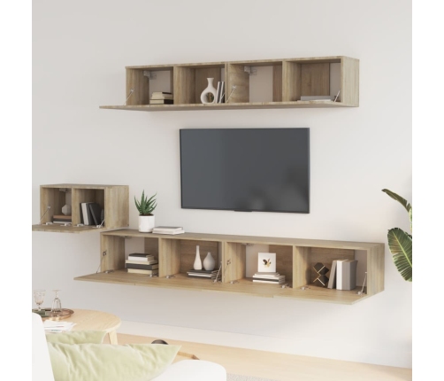 Set de muebles para TV 5 pzas madera contrachapada roble Sonoma